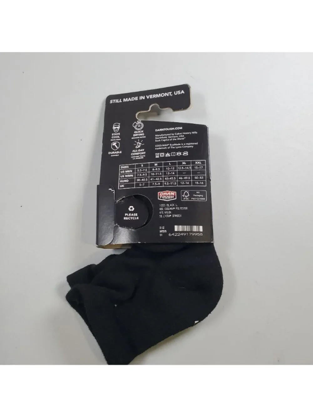 Darn Tough Run Ultra Lightweight Coolmax EcoMade 1/4 Socks Men Size Large New